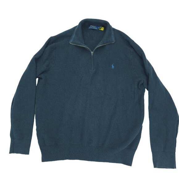 Polo Ralph Lauren 1/4 Zip Pullover Sweater Mens XL Navy Blue Quarter Cotton Mock - Picture 1 of 6
